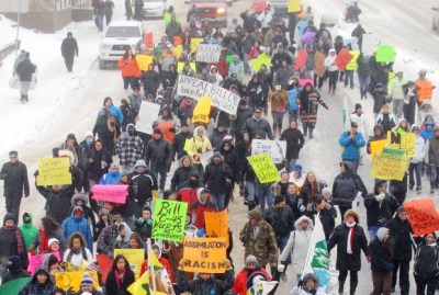 A new campaign for indigenous rights and environmental justice is spreading across Canada. The "Idle No More" movement began as a series of protests against a controversial government budget bill but has since expanded into a nationwide movement for political transformation. Aboriginal and environmental activists are calling on Prime Minister Stephen Harper to honor treaties with aborigines, open dialog with environmentalists, and reject tar sands pipelines that would infiltrate First Nation territories. We go to Toronto to speak with Pamela Palmater, chair in indigenous governance at Ryerson University and spokeswoman for the Idle No More movement. "We, First Nations people, have been subsidizing the wealth and prosperity and programs and services of Canadians from our lands and resources," Palmater says. "And that’s the reality here that most people don’t understand."
