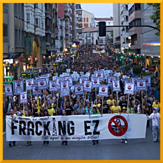 An anti.fracking march in Spain, where no wells have yet been sunk.