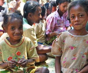 Gerenette and her friend pick Moringa leaves. Image courtesy of Azafady.