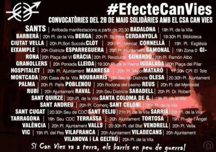 poster for dozens of demos on Day 3, with burning demolition excavator in background