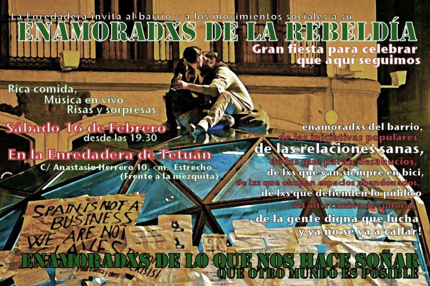 The Enrede invites the barrio and social movements to its IN LOVE WITH REBELLION PARTY.. in love with what makes us dream another world is possible.