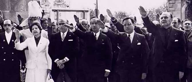 Utrera, in the centre, has never apologised for his many crimes, even writing a book celebrating fascism.