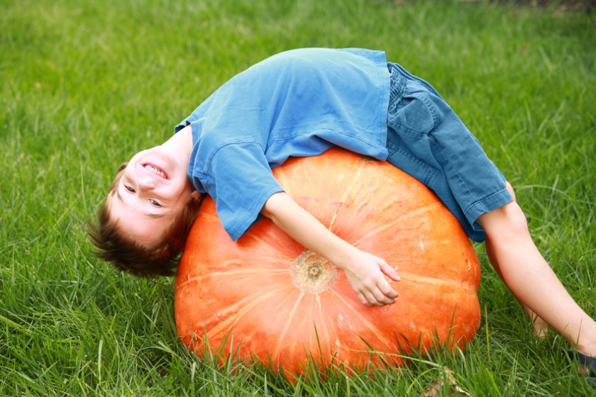 Boy Playing on Pumpkin