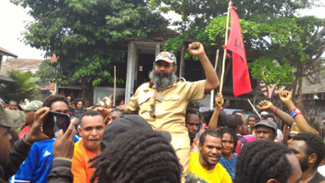 Jubilant crowds celebrate the release of prominent Papuan political prisoner Filep Karma