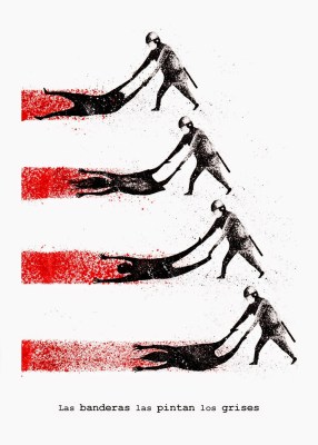 The flags are painted by The Greys (Franco's fascist police)