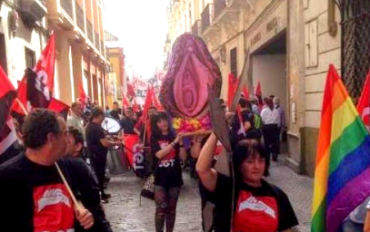a rebel pussy demo by the CGT anarchists in support of women being prosecuted for one of the earlier rebel pussy parades