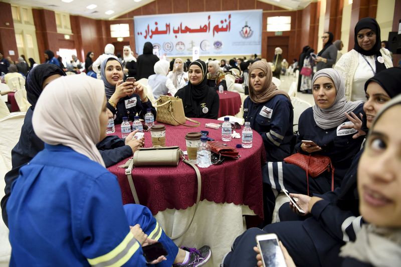 Female oil sector employees sit in a hall on the first day of an official strike called by the Oil and Petrochemical Industries Workers Union over public sector pay reforms, in Ahmadi, Kuwait April 17, 2016. — Reuters pic - See more at: http://www.themalaymailonline.com/money/article/kuwait-oil-workers-call-off-strike-return-to-work#sthash.dK3rpejC.dpuf
