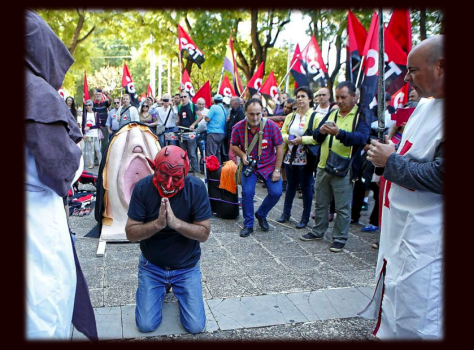 Devil forgiven..at CGT anarchist support demo for accused in Rebel Vagina Parade, Sevilla.2016