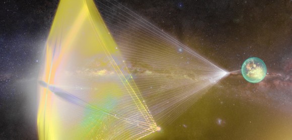 Project Starshot, an initiative sponsored by the Breakthrough Foundation, is intended to be humanity’s first interstellar voyage. Credit: breakthroughinitiatives.org