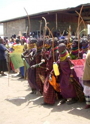 Local villagers protest construction of the dam. Photo courtesyInternational Rivers