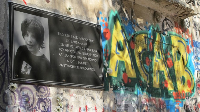 plaque commemorates activist killed by the Greek police