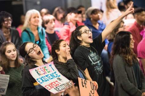 COLUMBIA, SC - JANUARY 21: Demonstrators participate in the March In Defense Of Women's Rights inside of the Music Farm January 21, 2017 in Columbia, South Carolina. The event was one of hundreds of rallies and marches in more than 20 different countries inspired by the Women's March in the nation's capital. (Photo by Sean Rayford/Getty Images) NYTCREDIT: Sean Rayford/Getty Images